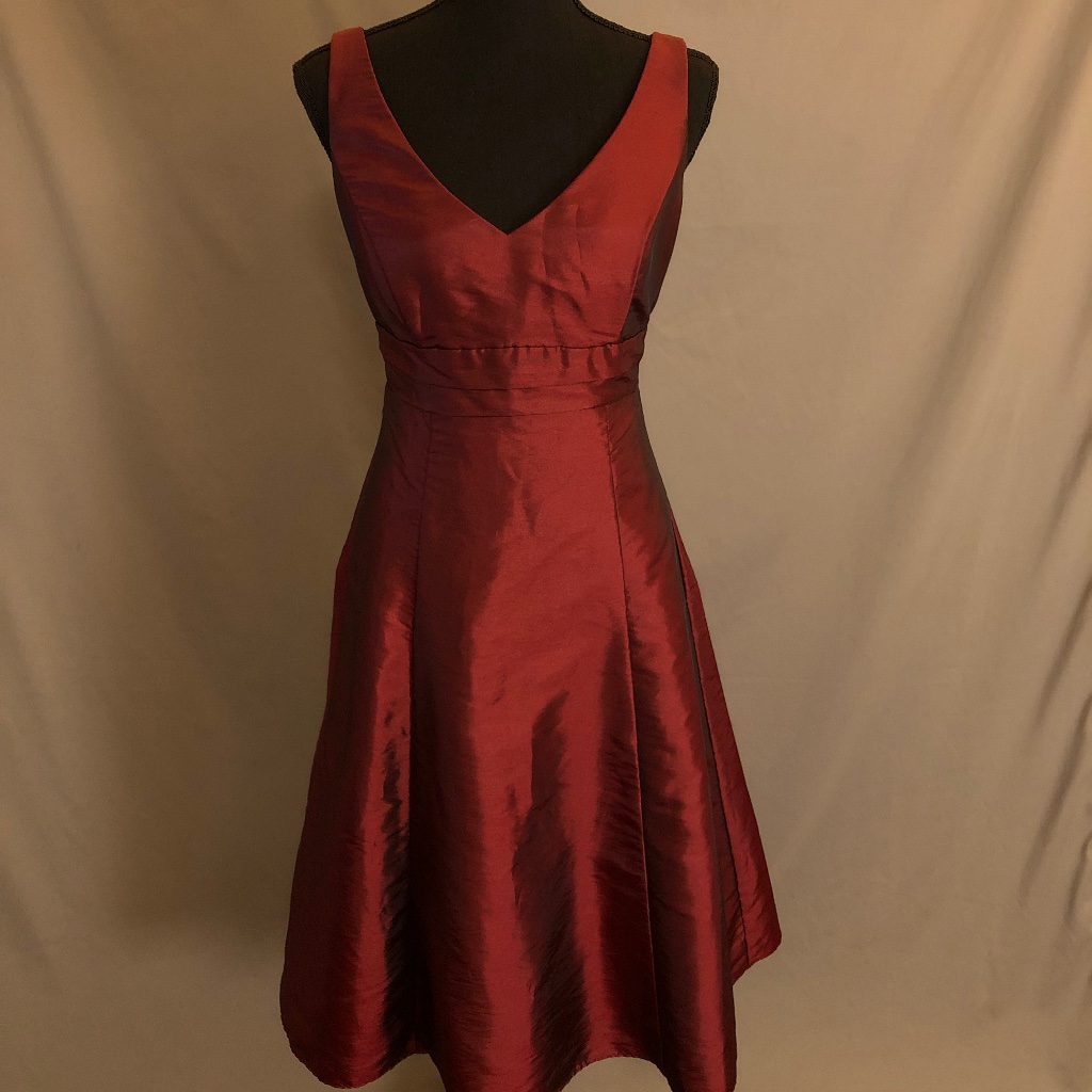 David’s Bridal Maroon Shiny/Reflective Fit And Flare Dress